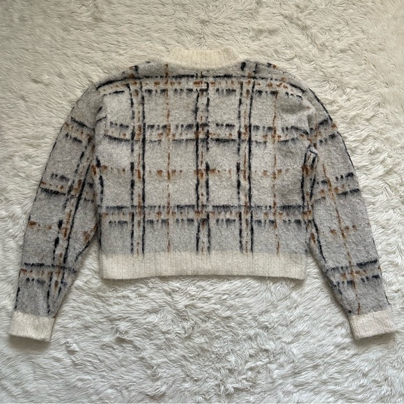 Current/Elliott Sweater The Bets Mohair Full Zip Cardigan Jacket Plaid Cream M - Picture 4 of 12